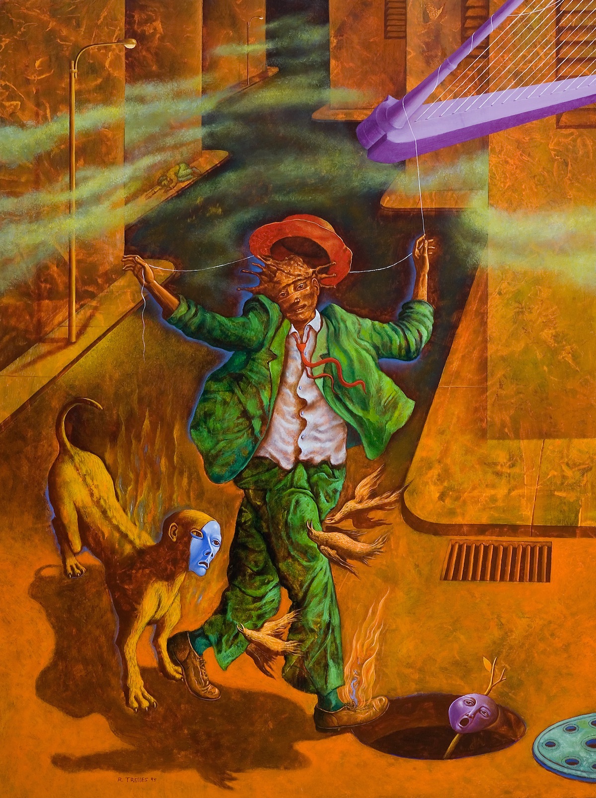 Rafel Trelles, El arpa imaginaria (1995), Oil painting, 32"x24"